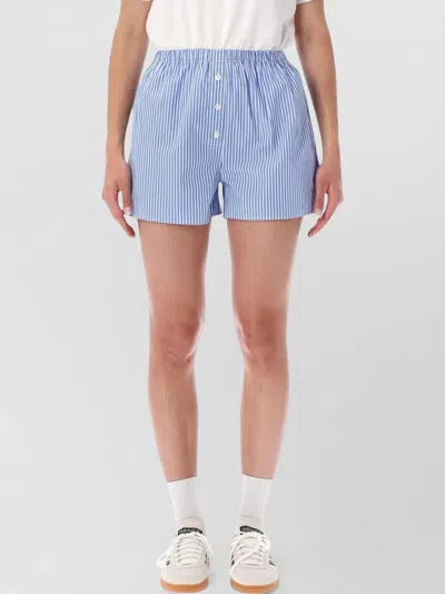 Sporty And Rich Popeline Shorts Button Detail Striped Design In Blue