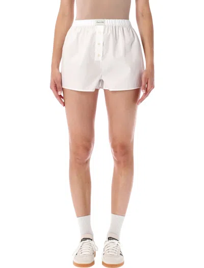 Sporty And Rich Sporty & Rich Poplin Button-front Shorts In Bianco