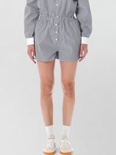 Sporty And Rich Poplin Lounge Shorts Button Detail Stripes In Gray