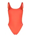 Sporty And Rich Printed Bare-back One-piece Swimsuit In Orange