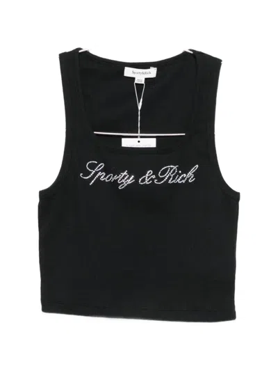 Sporty And Rich Priscila Logo-print Ribbed Tank Top In Black