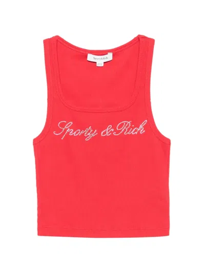 Sporty And Rich Geripptes Priscila Tanktop Mit Strass-logo In Red