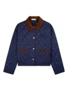 Sporty And Rich Quilted Corduroy-collar Puffer Jacket In Blue