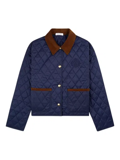 Sporty And Rich Quilted Corduroy-collar Puffer Jacket In Blue