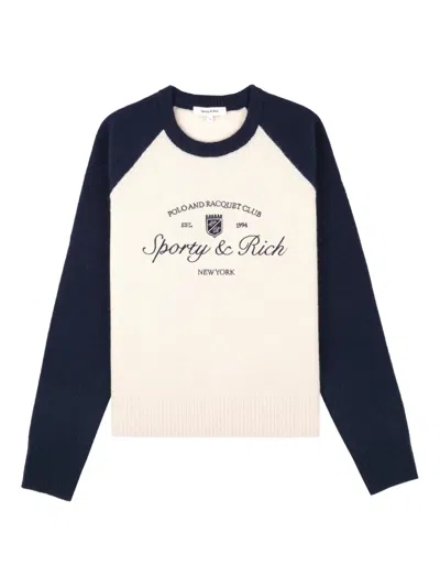 Sporty And Rich Raglan-sleeve Embroidered Sweatear In Neutral