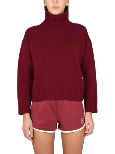 Sporty And Rich Red Knitted Turtle Neck Sweater In Purple