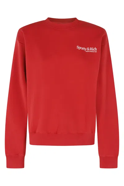 Sporty And Rich Red Modern Printed Logo Crew Neck Cotton Sweatshirt