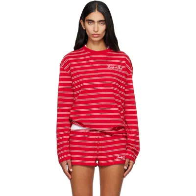 Sporty And Rich Red Signature Logo Easy Longsleeve T-shirt In 3953 Ruby/white Whit