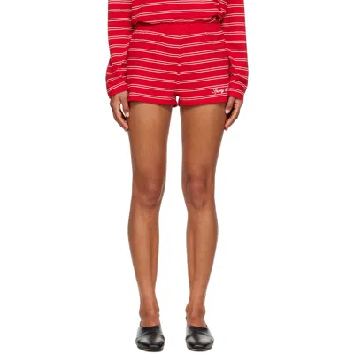 Sporty And Rich Red Signature Logo Short Shorts In 3953 Ruby/white Whit