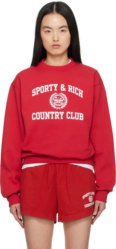 Sporty And Rich Sporty & Rich Varsity Crest Crewneck Graphic Sweatshirt In Red