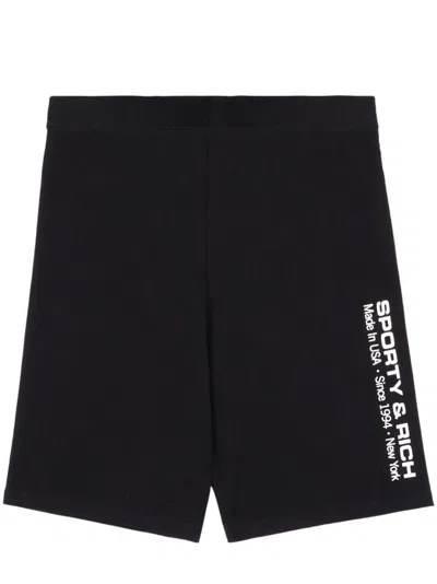 Sporty And Rich Reflective Logo-print Cycling Shorts In Black