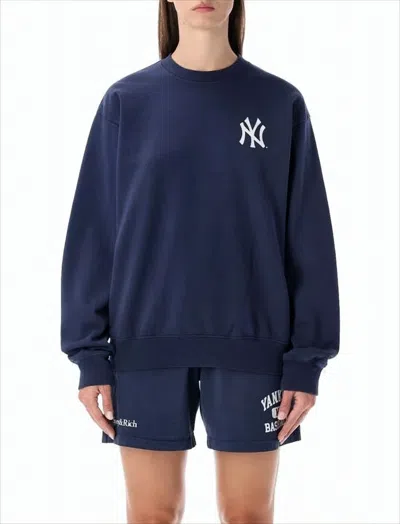 Sporty And Rich Relaxed Fit Crewneck Sweatshirt With Signature Branding In Blue