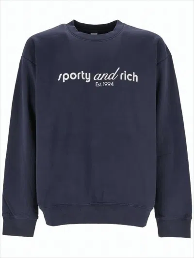 Sporty And Rich Relaxed Fit Long-sleeve T-shirt With Iconic Logo Print In Blue
