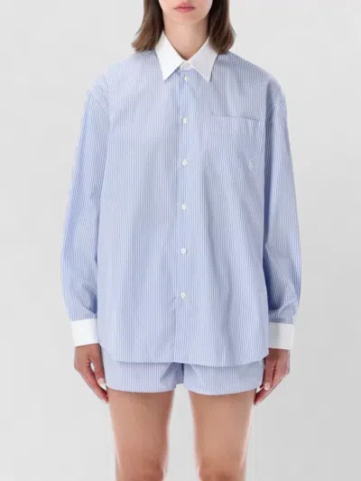 Sporty And Rich Relaxed Stripe Shirt Long Sleeves Pocket In Blue