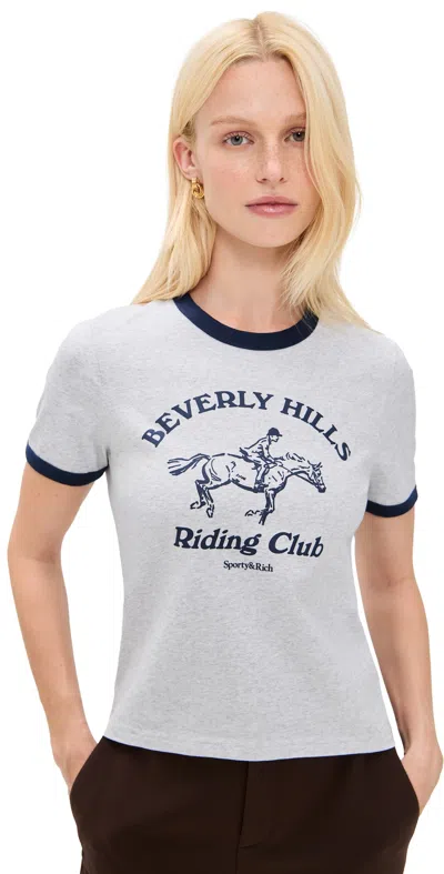 Sporty And Rich Logo-print Ringer T-shirt In Gray