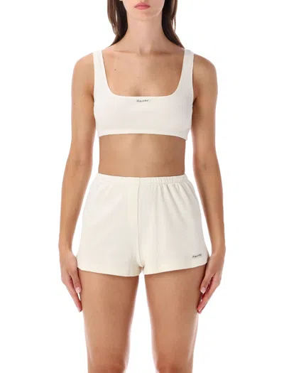 Sporty And Rich Ribbed-knit Logo-patch Cropped Top In White