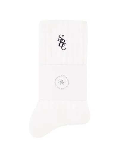 Sporty And Rich Ribbed Embroidered Socks In White