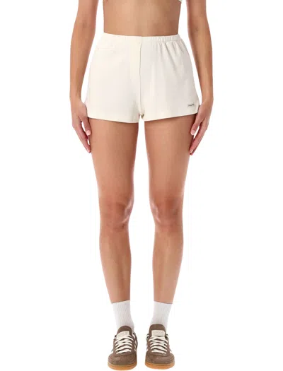 Sporty And Rich Ribbed-knit Logo-patch Shorts In White