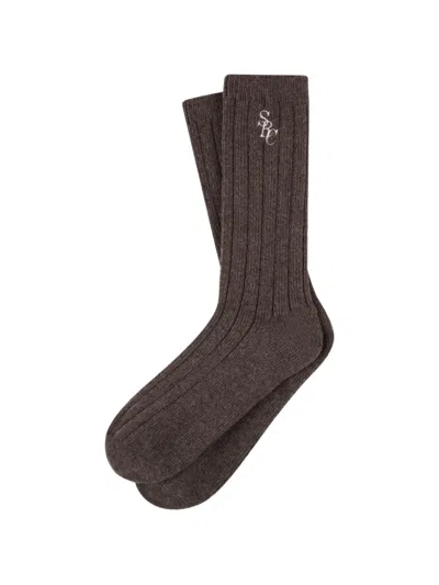 Sporty And Rich Ribbed Socks In Brown