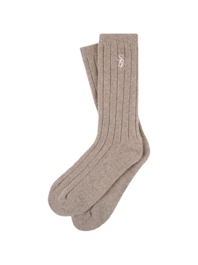 Sporty And Rich Ribbed Socks In Brown