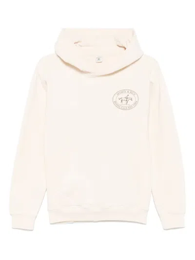 Sporty And Rich Riding Club Printed Cotton-jersey Hoodie In Neutrals