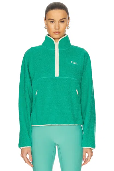 Sporty And Rich Runner Sherpa Quarter Zip Sweater In Spring Green