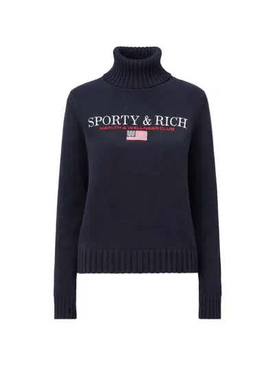 Sporty And Rich S&r Nautical Knitted Turtle-neck Sweater In Blue