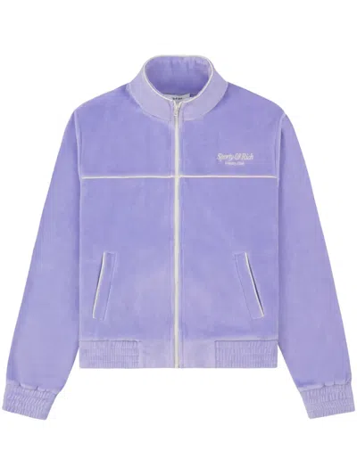 Sporty And Rich Script Cotton Velour Track Jacket In Purple