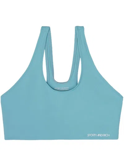 Sporty And Rich Seamless Logo-print Sports Bra In Blue