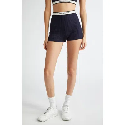 Sporty And Rich Sporty & Rich Serfi Logo Cable Knit Bike Shorts In Navy