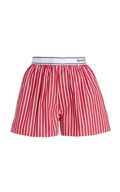 Sporty And Rich Serif Cotton Stiped Logo Boxers In Red