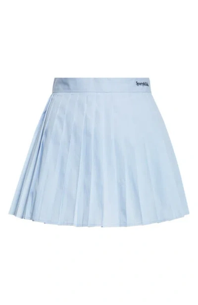 Sporty And Rich Sporty & Rich Serif Logo Anae Pleated Cotton Miniskirt In Light/pastel Blue