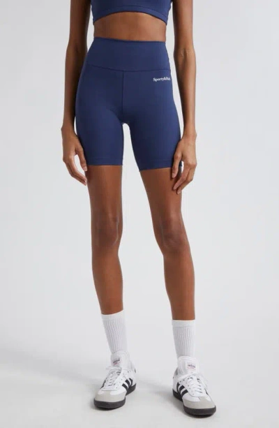 Sporty And Rich Serif Logo Bike Shorts In Navy