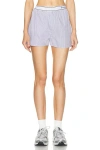 Sporty And Rich Sporty & Rich Serif Logo Boxer In White & Navy Thin Stripe