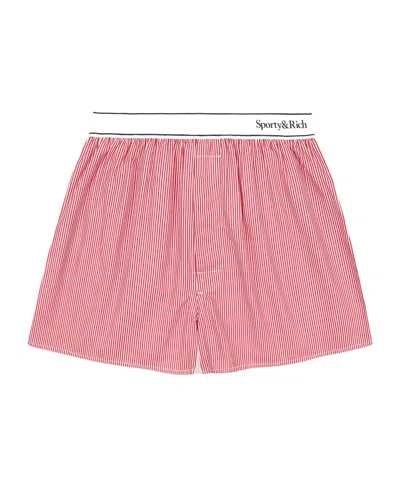 Sporty And Rich Serif Logo Boxer In White/red Stripes