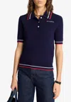 Sporty And Rich Serif Logo Cable Knit Polo T-shirt In Blue