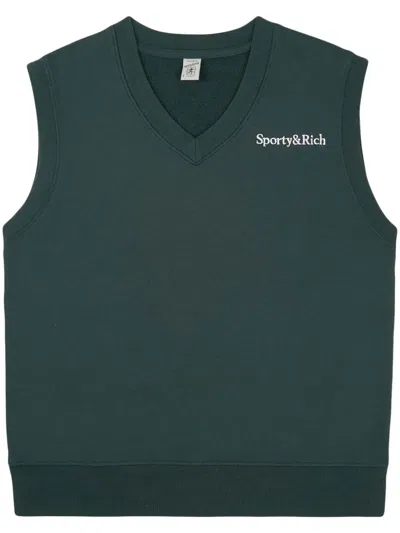 Sporty And Rich Serif Logo Cotton Vest In Green