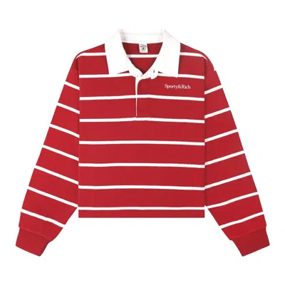 Pre-owned Sporty And Rich Sporty & Rich Serif Logo Cropped Rugby Polo 'ruby/white' | Red | Women's Size S