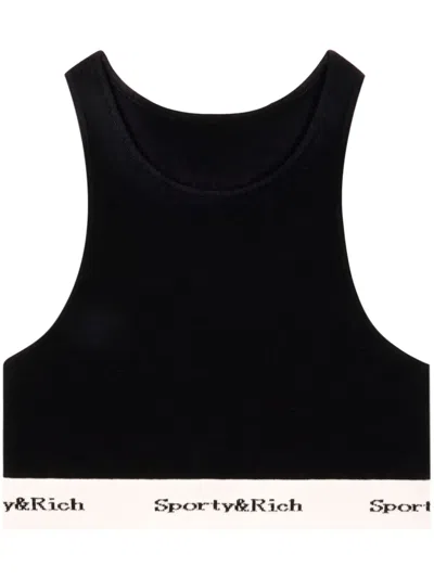 Sporty And Rich Serif Logo Cropped Tank Top In Black
