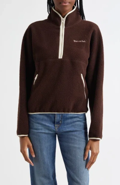 Sporty And Rich Sporty & Rich Serif Logo Detail High Pile Fleece Half-zip In Chocolate