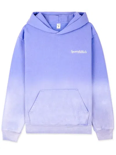 Sporty And Rich Serif Logo-embroidered Cotton Hoodie In Blue