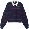 Sporty And Rich Sporty & Rich Serif Logo Embroidered Cotton Long Sleeve Rugby Polo In Blue
