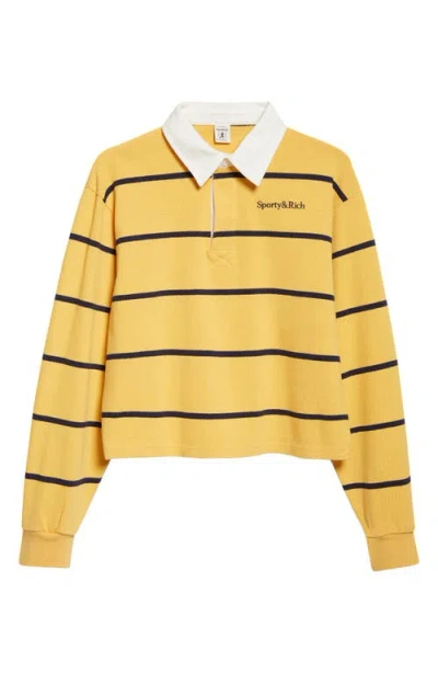 Sporty And Rich Sporty & Rich Serif Logo Embroidered Cotton Long Sleeve Rugby Polo In Yellow