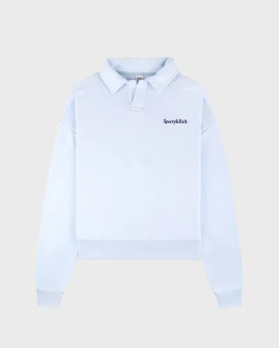 Sporty And Rich Sporty & Rich Serif Logo Embroidered Polo Sma In Blue