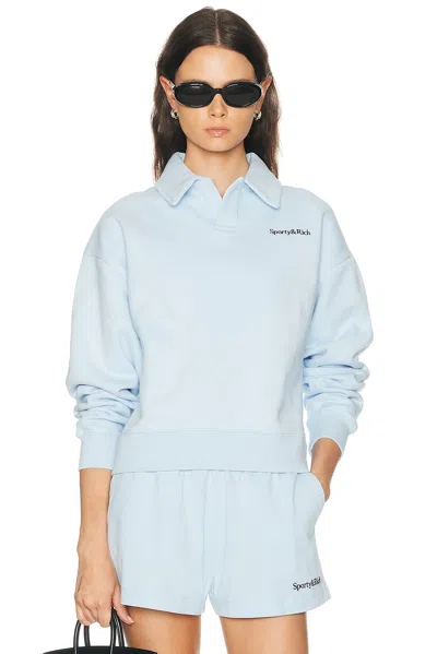 Sporty And Rich Serif Logo Embroidered Polo Sweatshirt In Gray