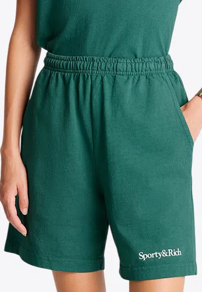 Sporty And Rich Serif Logo Gym Track Shorts In Green