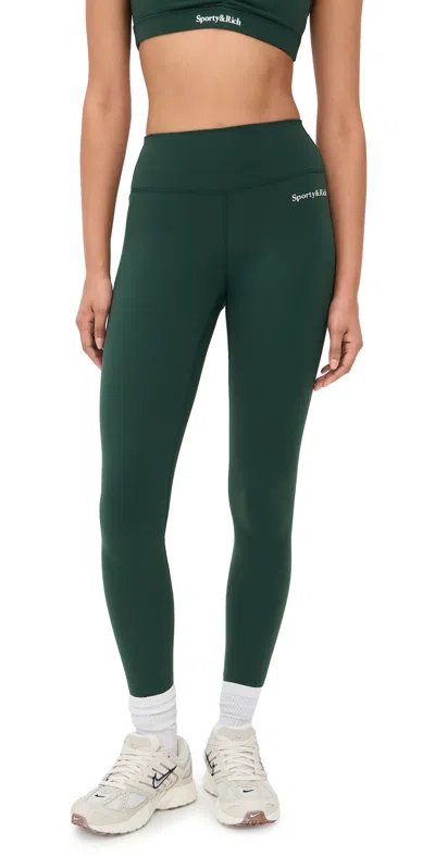 Sporty And Rich Serif Logo Leggings Forest In Green