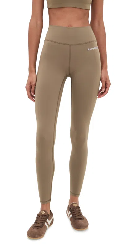 Sporty And Rich Serif Logo Leggings Sand White In Green