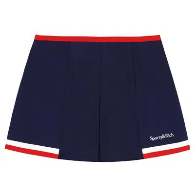 Pre-owned Sporty And Rich Sporty & Rich Serif Logo Mila Pleated Skirt 'navy' In Blue