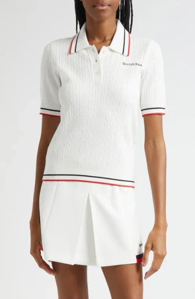 SPORTY AND RICH SPORTY & RICH SERIF LOGO MINI CABLE KNIT POLO